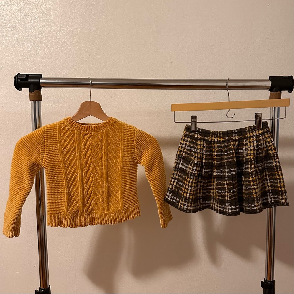 Tommy Bahama Mustard Yellow Knit Sweater w/ Plaid Skirt and Headband